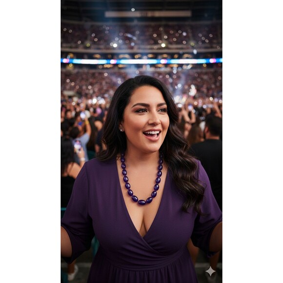 Vintage Signed Japan Purple Lucite Bead Necklace 1960s Retro Mod Statement - Picture 2 of 12